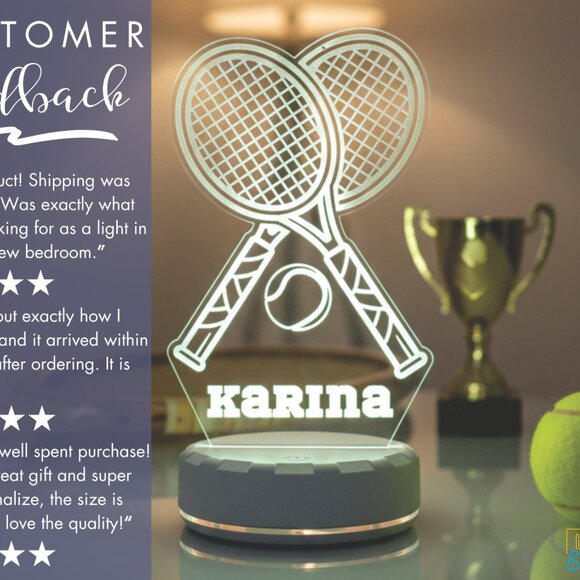 Tennis LED Night Light – Personalized Sports Decor - Picture 7 of 8